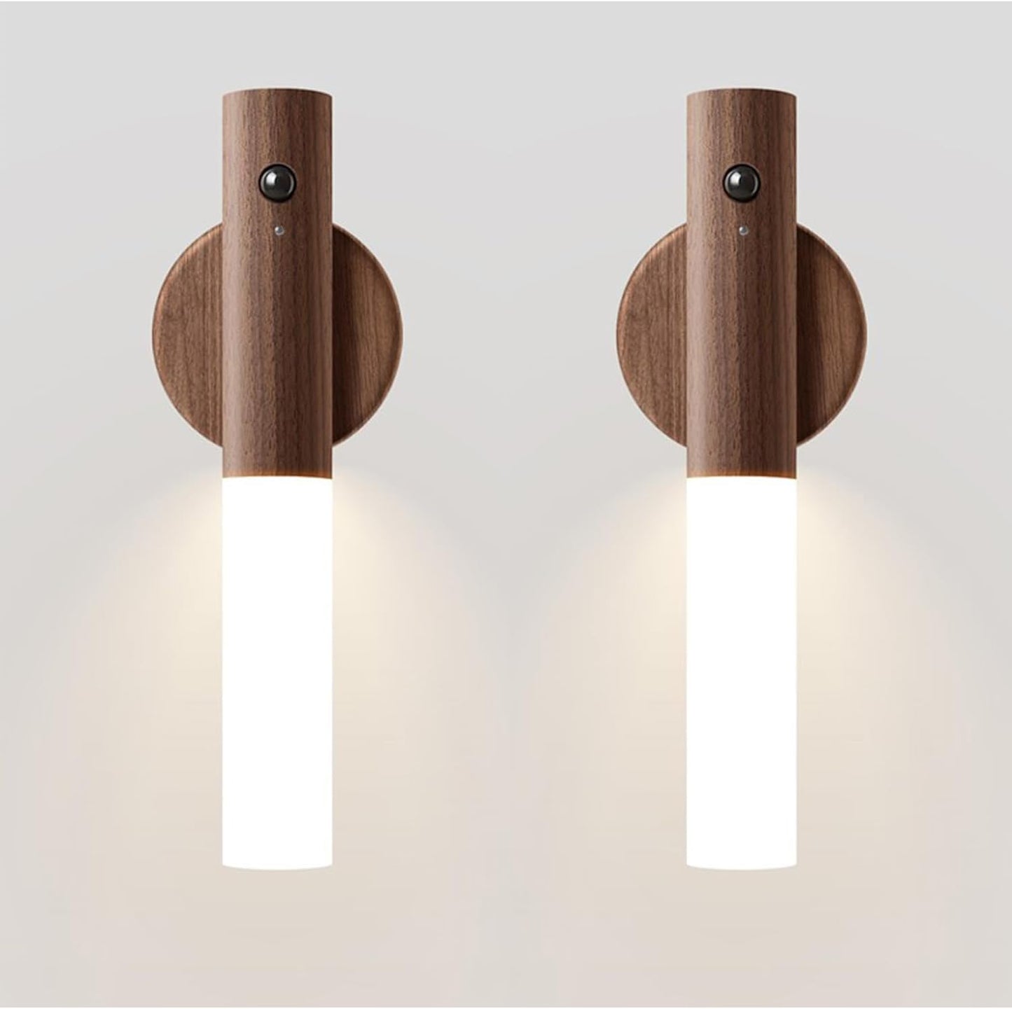 Wall Sconces with Motion Sensor, Smart Portable Magnetic USB Rechargeable Night Lights for Bedroom, Hallway, Stairway (Walnut Wood 2PCS)