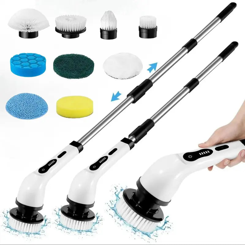 Electric Spin Scrubber, 1 Piece/2Pcs Rechargeable Electric Cleaning Brush with 6/12 Replaceable Brush Heads, Electric Rotary Scrubber Brushes with Adjustable Extension Handle, Cordless Shower Scrubber for Spring Cleaning, Tub, Toilet, Cleaning Supplies