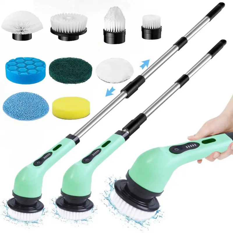 Electric Spin Scrubber, 1 Piece/2Pcs Rechargeable Electric Cleaning Brush with 6/12 Replaceable Brush Heads, Electric Rotary Scrubber Brushes with Adjustable Extension Handle, Cordless Shower Scrubber for Spring Cleaning, Tub, Toilet, Cleaning Supplies